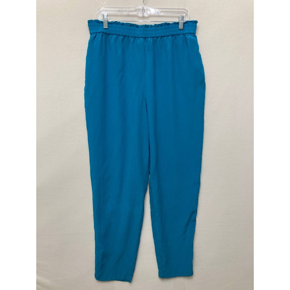 Vintage Diane Gilman Pure Silk Pants Large Blue Pull-on Tapered Leg High Rise